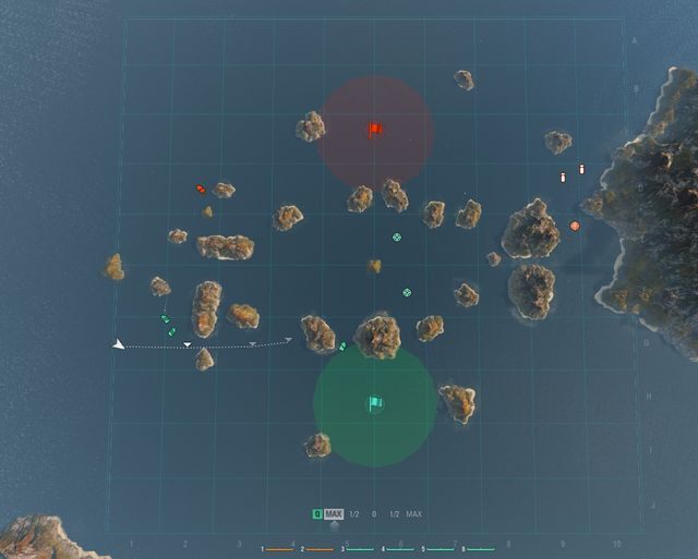 Wciskając klawisz M przeniesieni zostaniemy do powiększonej wersji minimapy - Bitwa w World of Warships | Interfejs gry - World of Warships - poradnik do gry