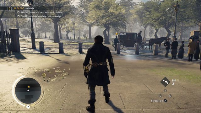 Zaraz po wejściu złodzieja do powozu szybko wskocz na jego dach. - 02 - Piekielne dzwony | Wspomnienia Karola Dickensa | Assassins Creed Syndicate - Assassins Creed: Syndicate - poradnik do gry