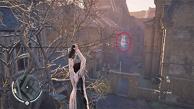 Zakłócenie to znajduje się wysoko nad ziemią, niedaleko dużego drzewa - Whitechapel | Zakłócenia Helixa | Assassins Creed Syndicate - Assassins Creed: Syndicate - poradnik do gry