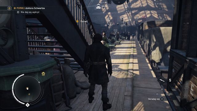 Zaczekanie pod schodami na schodzącego doktora umożliwi szybkie i bezpieczne porwanie. - 01 - Berlińska skamielina | Wspomnienia Karola Darwina | AC Syndicate - Assassins Creed: Syndicate - poradnik do gry