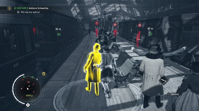 Przechodząc przez peron w kilku miejscach musisz poczekać, aż przeciwnicy odsuną się, umożliwiając przejście. - 01 - Berlińska skamielina | Wspomnienia Karola Darwina | AC Syndicate - Assassins Creed: Syndicate - poradnik do gry