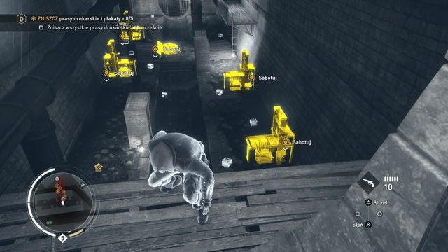 Ostatecznie ustaw skrzynki z ładunkami tak, aby znajdowały się blisko siebie oraz kolejnych pras drukarskich (screen) - 04 - Okrutna karykatura | Wspomnienia Karola Darwina | AC Syndicate - Assassins Creed: Syndicate - poradnik do gry