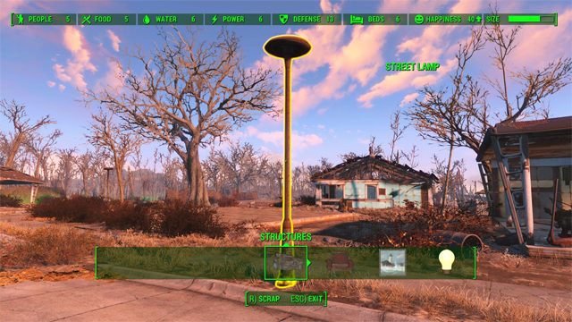 Struktury oznaczone kolorem żółtym nie mogą zostać przeniesione ani składowane bezpośrednio w warsztacie, a oznaczone kolorem zgodnym z kolorem interfejsu - mogą. - Crafting - podstawy w Fallout 4 | Tworzenie osad - Fallout 4 - poradnik do gry