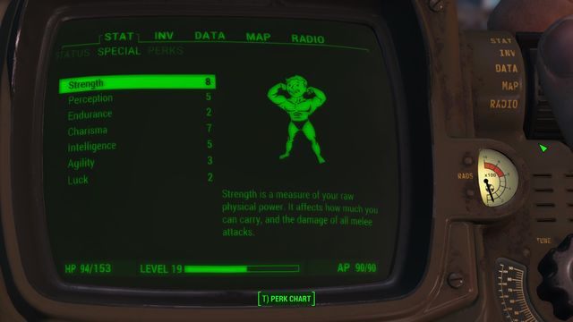 Statystyki postaci możesz sprawdzić w swoim Pip-boyu. Tutaj też rozdzielić zdobyte po awansie punkty. - Fallout 4: S.P.E.C.I.A.L. - Fallout 4 - poradnik do gry