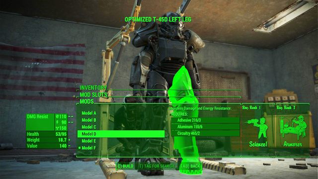 Pomijając Pancerz Bandycki (2 rodzaje ulepszeń), istnieje 6 rodzajów modeli (i ich analogiczne odpowiedniki dla pancerza X-01) - Fallout 4: Crafting pancerza wspomaganego - Fallout 4 - poradnik do gry