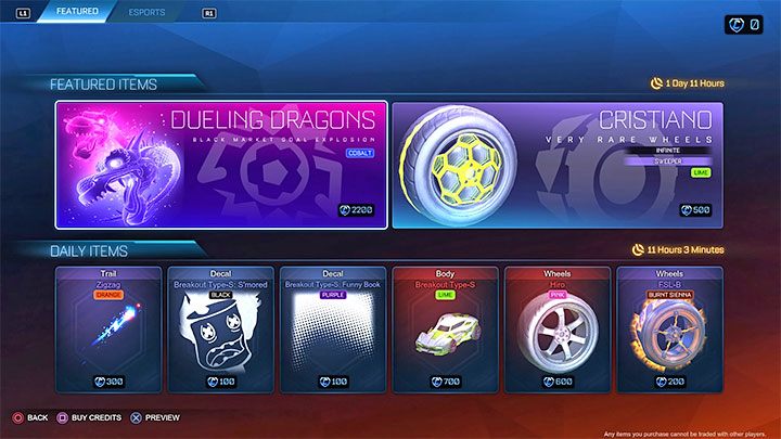 3) Dokonywanie zakupów pojedynczych przedmiotów w sklepie gry - Rocket League: Mikropłatności - Rocket League - poradnik do gry