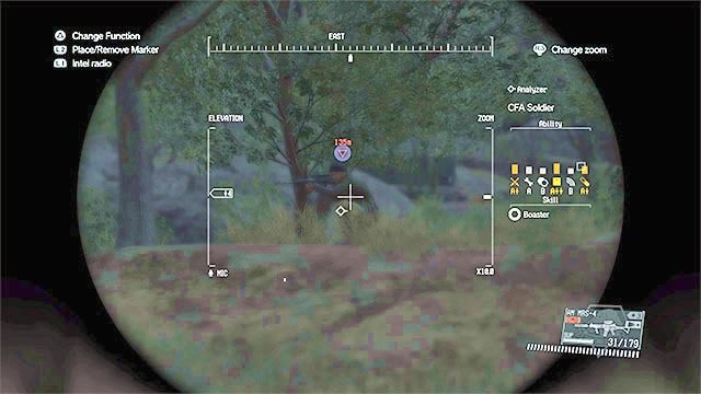 Jeden ze snajperów - zajmij się nimi zanim wyruszysz w stronę wozów APC - Opisy misji (Side-Ops) 91-100 | Poboczne misje | Solucja Metal Gear Solid V - Metal Gear Solid V: The Phantom Pain - poradnik do gry