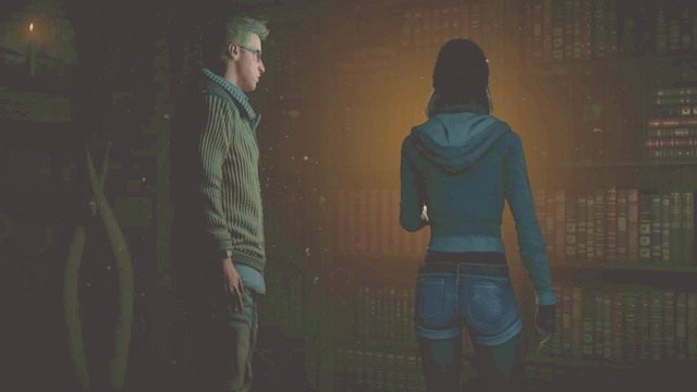 Za książkami, które same spadły z półki znajduje się przycisk - Until Dawn: Rozdział 3 - solucja, opis przejścia - Until Dawn - poradnik do gry
