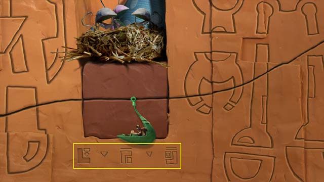 Jedź cały czas w lewo - znalazłszy się pod gniazdem, zwróć uwagę na wyryte pod nim symbole - Rura przed wejściem do wieży | Czwarta wieża w Armikrog - Armikrog - poradnik do gry