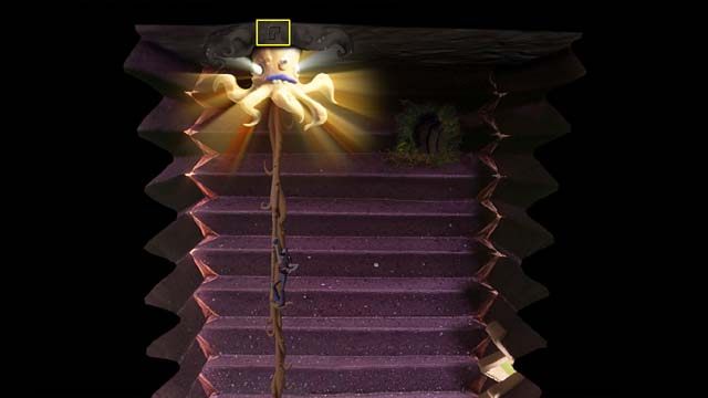 Złap się macki i przenieś poziom wyżej, gdzie kliknij drugą ośmiornicę (zapamiętaj jej symbol) i wysłuchaj jej opowieści - Podróże pomiędzy wieżami | Czwarta wieża w Armikrog - Armikrog - poradnik do gry