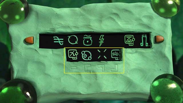 Pod tymże polem widnieją oznaczenia każdej z ośmiornic, więc wiadomo który symbol umieścić w którym miejscu - Szmaragdowa komnata | Czwarta wieża w Armikrog - Armikrog - poradnik do gry