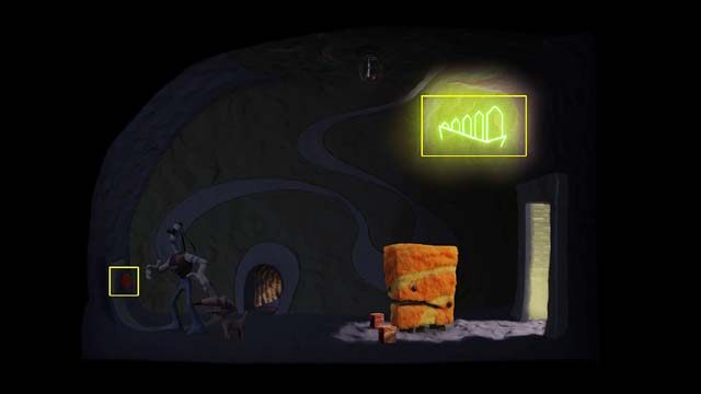 Podpowiedź stanowi obrazek wyświetlający się po wciśnięciu czerwonego przycisku na ścianie pomieszczenia usytuowanego najbardziej po lewej na samym dole wieży, gdzie Tommy trafia zaraz na początku gry - Szmaragdowa komnata | Czwarta wieża w Armikrog - Armikrog - poradnik do gry