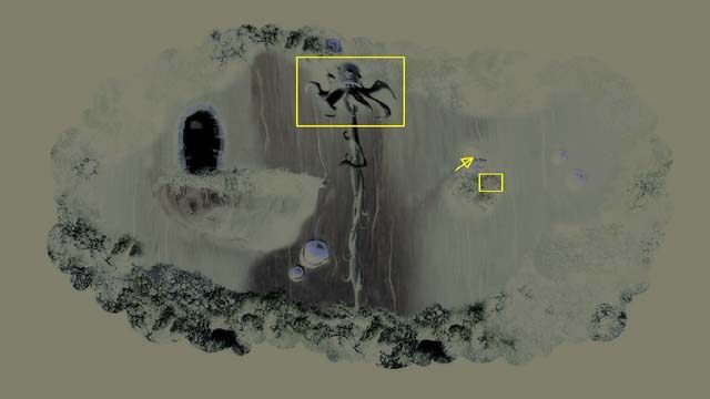 Tak trafisz do prześwietlonej salki z ośmiornicą - kliknij ją, a po wysłuchaniu dalszego ciągu opowieści połknij trójkątny przedmiot (kolejny żółty element do maszyny), który upadnie na prawo od psiaka - Owalna salka | Trzecia wieża w Armikrog - Armikrog - poradnik do gry