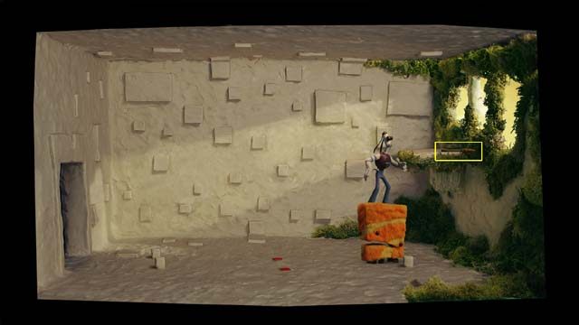 Wskoczywszy na pomarańczowego stworka, zabierz dźwignię leżącą na wystającym ze ściany po prawej podeście - Rozciąganie wieży | Druga wieża w Armikrog - Armikrog - poradnik do gry