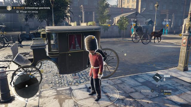 Ogłusz gwardzistę tuż przy powozie, aby od razu umożliwić sobie wykonanie zadania opcjonalnego. - 02 - Strój wieczorowy | Solucja Assassins Creed Syndicate - Assassins Creed: Syndicate - poradnik do gry