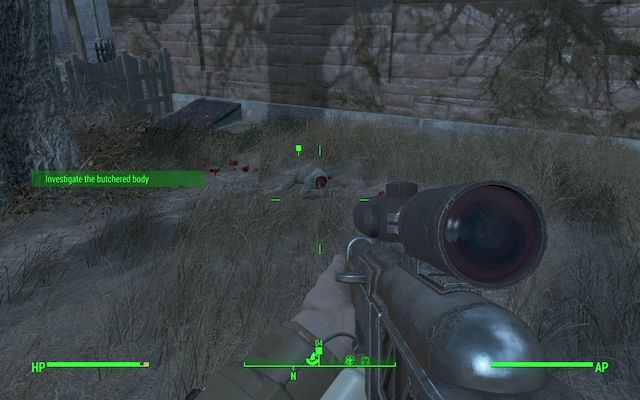 Znajdź ciało po zachodniej stronie Muzeum Czarnej Magii (Museum of Witchcraft) (na zewnątrz) i przesłuchaj taśmę holograficzną znalezioną przy ciele - Diabłu, co diabelskie (Muzeum Czarnej Magii) | Solucja Fallout 4 - Fallout 4 - poradnik do gry