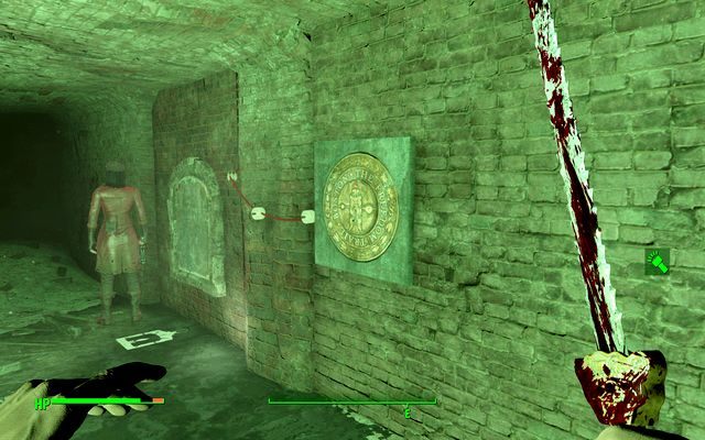Tam dostrzeżesz przy ostatniej ścianie symbol na ścianie - Droga ku wolności | Zadania frakcji Trasy | Solucja Fallout 4 - Fallout 4 - poradnik do gry