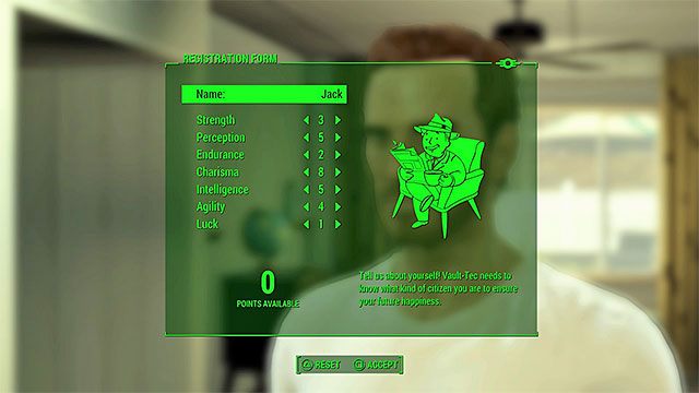 Nadaj imię swojej postaci i rozdziel punkty pomiędzy jej główne statystyki - Prolog | Główny wątek fabularny Fallout 4 - Fallout 4 - poradnik do gry