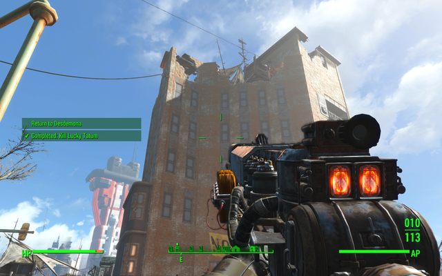 Jeden z celów znajdować się będzie na szczycie budynku, gdzie nie możesz się dostać - musisz użyć rakietnicy lub zestrzelić go, gdy będzie się wychylał - Materace | Solucja Fallout 4 - Fallout 4 - poradnik do gry