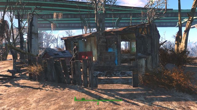 Na wschód od stawu spotkasz handlarza, który posiada trochę amunicji, uzbrojenia i rzeczy do budowy - Staw Walden | Sanktuarium - Sektor 1 | Mapy Fallout 4 - Fallout 4 - poradnik do gry
