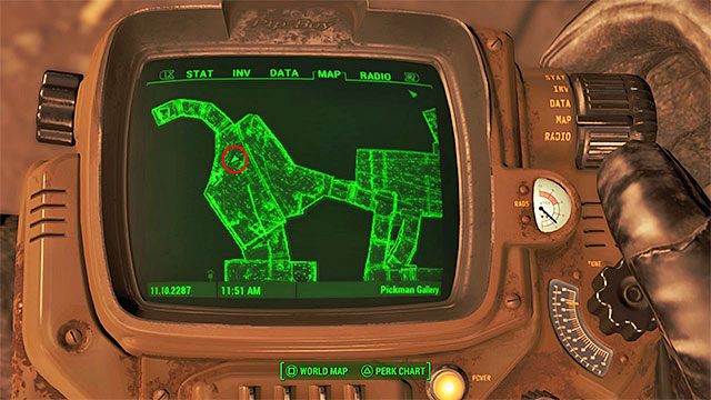 Po wkroczeniu do budynku galerii Pickmana zacznij przebijać się przez kolejne pomieszczenia i następnie przez podziemne tunele, eliminując po drodze wszystkich napotykanych bandytów - Centrum Bostonu - Sektor 6 | Czasopisma Fallout 4 - Fallout 4 - poradnik do gry