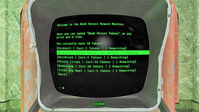 Po tym jak uzbierasz co najmniej 10 książek do zwrotu udaj się z nimi do automatu i wejdź z nim w interakcję - Centrum Bostonu - Sektor 6 | Czasopisma Fallout 4 - Fallout 4 - poradnik do gry
