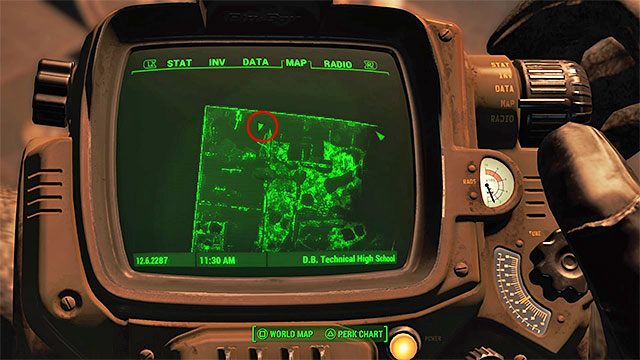 Po wkroczeniu do budynku technikum rozpocznij eliminowanie bandytów i zlokalizuj schody prowadzące do piwnicy - Centrum Bostonu - Sektor 6 | Czasopisma Fallout 4 - Fallout 4 - poradnik do gry