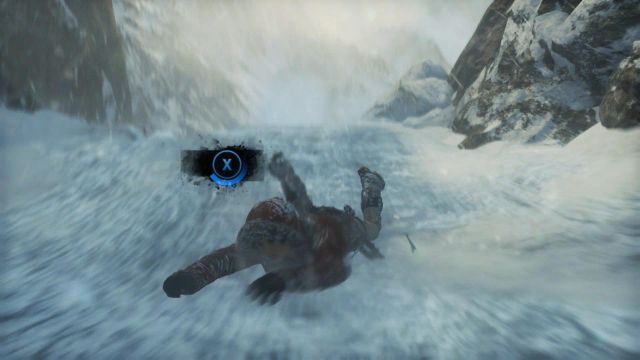 Po przejściu kilkunastu kroków Lara zacznie spadać w przepaść - Rise of the Tomb Raider: Wejdź na szczyt góry - solucja - Rise of the Tomb Raider - poradnik do gry