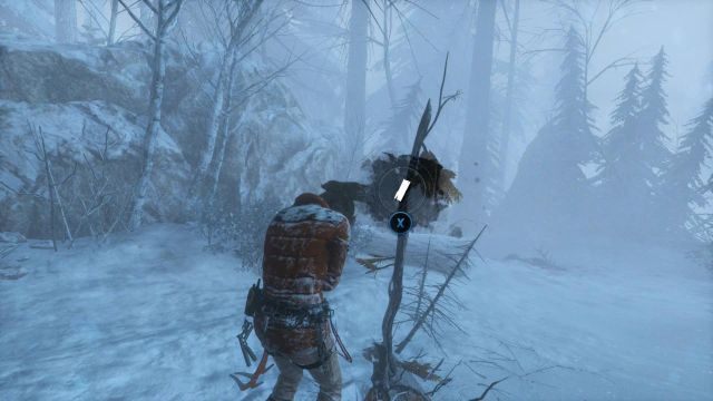 Skorzystaj z instynktu Lary, a zobaczysz trzy złote słupy wskazujące miejsca, w których znajdziesz surowce - Rise of the Tomb Raider: Zbierz zasoby | Syberia - solucja - Rise of the Tomb Raider - poradnik do gry