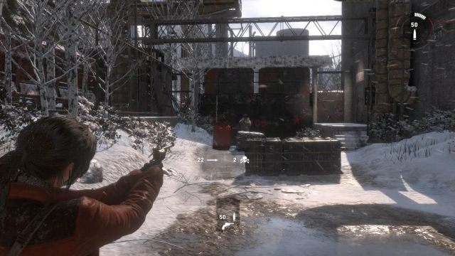 Zabij napastnika stojącego na zewnątrz hangaru - Rise of the Tomb Raider: Znajdź wejście do starego więzienia | W szeregach wroga - Rise of the Tomb Raider - poradnik do gry