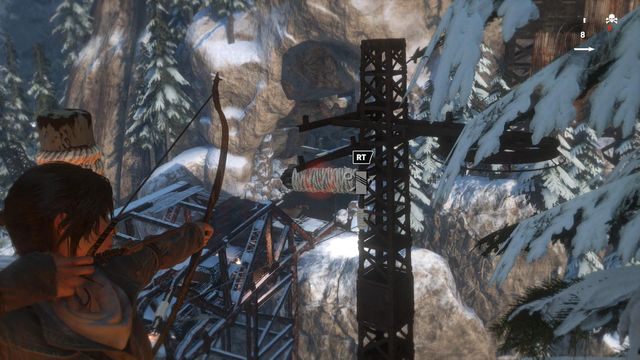 Wystrzel strzałę w kierunku widocznego na ekranie zwoju i zjedź po linach w dół - Rise of the Tomb Raider: Dołącz do Jacoba | Znów sama - Rise of the Tomb Raider - poradnik do gry