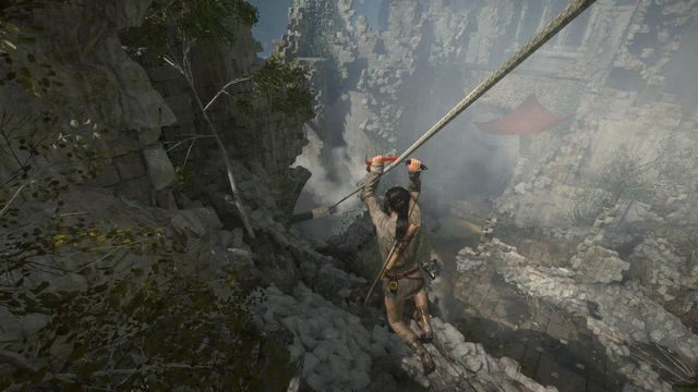 Kiedy wydostaniesz się na powierzchnię, obejdź ruiny dookoła i zjedź po linie na teren doliny - Rise of the Tomb Raider: Wejdź do doliny | Rozgrzewka - Rise of the Tomb Raider - poradnik do gry