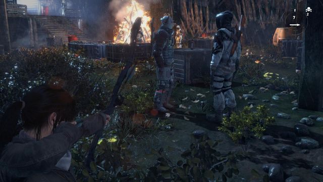 Jeżeli uda ci się przedostać przez całą wioskę niezauważonym, na końcu możesz pokusić się o kilka wybuchów za pośrednictwem czerwonych beczek - Rise of the Tomb Raider: Przejdź przez okupowaną wioskę, aby dotrzeć do klasztoru - Rise of the Tomb Raider - poradnik do gry