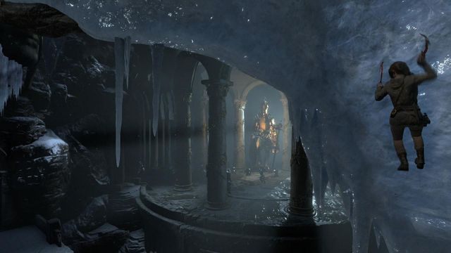Kawałek dalej zacznij wspinać się po lodowej ścianie - Rise of the Tomb Raider: Znajdź drogę do serca Kitieżu | Przez lodowiec - Rise of the Tomb Raider - poradnik do gry