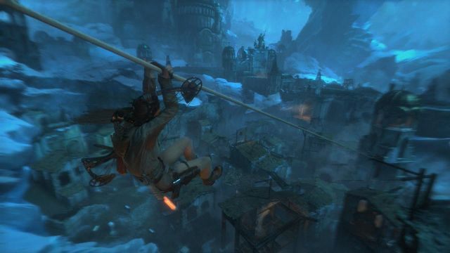Zjedź po linie i znajdziesz się pośród pierwszych ruin - Rise of the Tomb Raider: Przedostań się przez pierwszą bramę | Lodowe miasto - Rise of the Tomb Raider - poradnik do gry