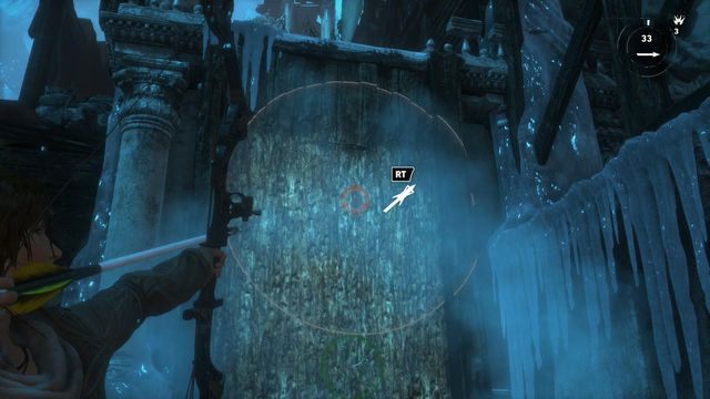Wspinając się na wieżę dalej ponownie będziesz musiał skorzystać z możliwości wbijania strzał w drewniane części budowli - Rise of the Tomb Raider: Wejdź na wieżę | Nie ma przejścia - Rise of the Tomb Raider - poradnik do gry