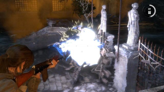 Strzel w beczkę niszcząc blokadę udrożniając przejście - Rise of the Tomb Raider: Znajdź sposób, aby uciec z Atlasem | Przypływ - Rise of the Tomb Raider - poradnik do gry