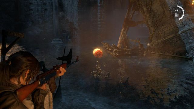 Teraz strzel w beczkę, a statua zawali się tworząc przejście - Rise of the Tomb Raider: Znajdź sposób, aby uciec z Atlasem | Przypływ - Rise of the Tomb Raider - poradnik do gry