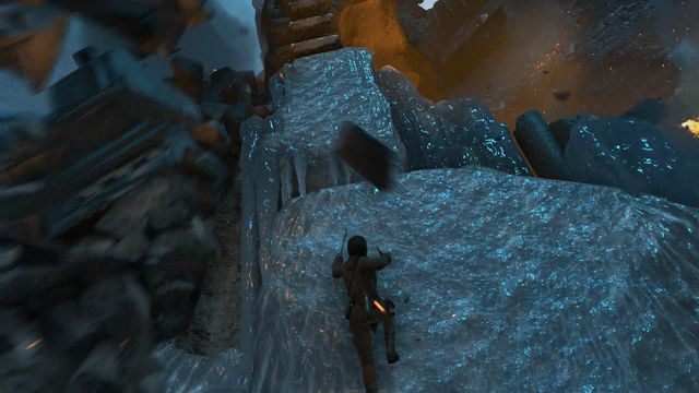 Uważaj jednak, kiedy będziesz wskakiwać na lodową ścianę - Rise of the Tomb Raider: Wejdź na szczyt wieży | Przejście - Rise of the Tomb Raider - poradnik do gry