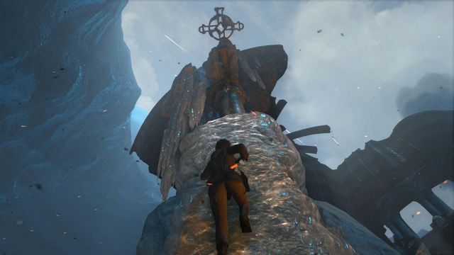 Podążaj na szczyt i skocz, aby dosięgnąć wygiętego krzyża znajdującego się na samej górze - Rise of the Tomb Raider: Wejdź na szczyt wieży | Przejście - Rise of the Tomb Raider - poradnik do gry