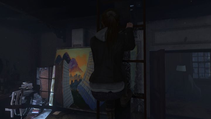 Łatwo jest pominąć drabinę wewnątrz pracowni Amelii. - Odkryj wskazówki dotyczące szyfru do sejfu | Opis przejścia Więzy Krwi - Rise of the Tomb Raider - poradnik do gry
