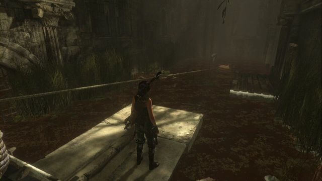 Spuść trochę wody, a następnie zaczep linę o pokrętło znajdujące się w wodzie. - Grobowiec 1 - Łaźnie Kitieżu | Geotermiczna dolina | Rise of the Tomb Raider - Rise of the Tomb Raider - poradnik do gry