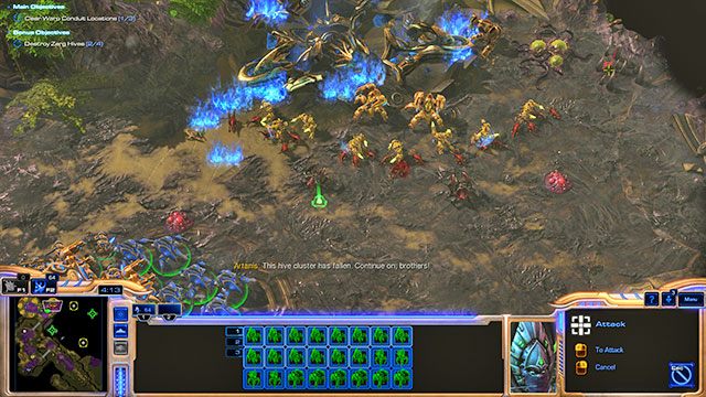 Przy kolejnych fortyfikacjach [6] odbij w lewo, a trafisz na drugi hive (ul) [H2] - Misja 1 - Za Aiur! | Kampania - Dziedzictwo Otchłani | Starcraft II - StarCraft II: Legacy of the Void - poradnik do gry