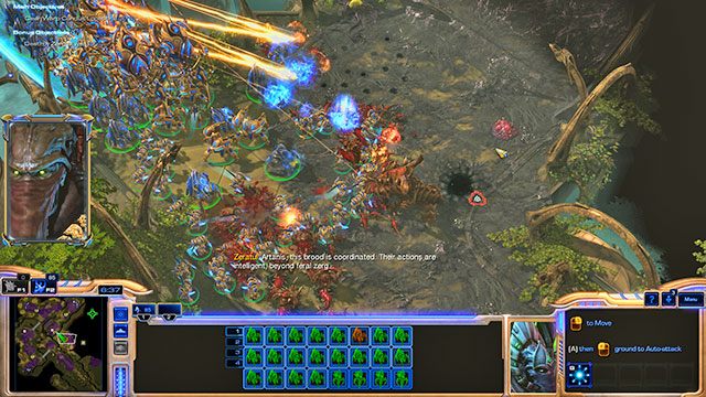 Idź na południe, przekrocz most i zniszcz kolejną grupę zergów [8] - Misja 1 - Za Aiur! | Kampania - Dziedzictwo Otchłani | Starcraft II - StarCraft II: Legacy of the Void - poradnik do gry