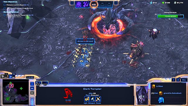 Po zniszczeniu mniejszej bazy zergów będziesz miał łatwy dostęp do drugiego zapasu solarite (solarytu) [S2] oraz drugiego launch bay (platforma startowa) [4] - Misja 4 - Wpływy Amona | Kampania - Dziedzictwo Otchłani | Starcraft II - StarCraft II: Legacy of the Void - poradnik do gry