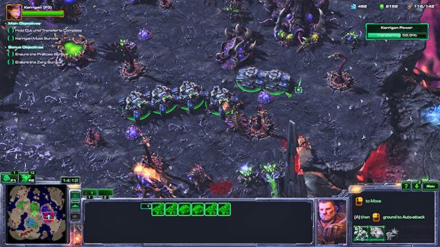 Na wschodzie [8] podstawowym problemem będzie creep (biomasa), który uniemożliwi stawianie budynków - Misja 2 - Esencja Wieczności | Epilog - W Otchłań | Starcraft II - StarCraft II: Legacy of the Void - poradnik do gry