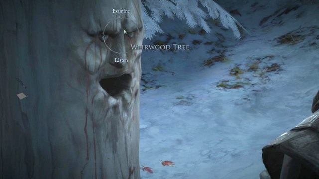 Po rozmowie, schyl się by zerwać roślinę Nightshade po czym podejdź do pobliskiego drzewa i zbadaj je Scratcher - Examine/Touch - Rozdział 1 | Epizod 6 - The Ice Dragon | Game of Thrones - Game of Thrones - A Telltale Games Series - poradnik do gry