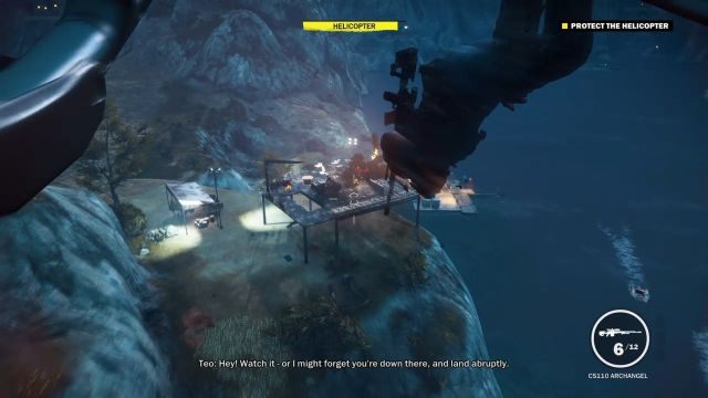 Pamiętaj, by będąc podczepionym pod śmigłowcem likwidować cele na ziemi i w powietrzu. - Co trzy głowy to nie jedna | Opis przejścia Just Cause 3 - Just Cause 3 - poradnik do gry