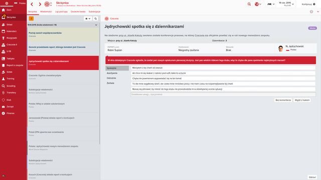 Na początku warto zainicjować dobre relacje z dziennikarzami. - Pierwsze kroki w Football Manager 2016 | Początki w klubie - Football Manager 2016 - poradnik do gry