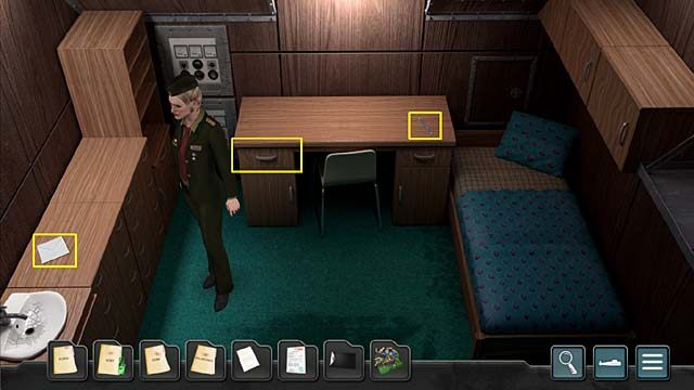 Otwórz szufladę w biurku i wyjmij z niej pęsetę (możesz również wziąć klej) - Rozdział 2 - Kursk odpływa | Undercover Missions Operation Kursk K-141 - Undercover Missions: Operation Kursk K-141 - poradnik do gry